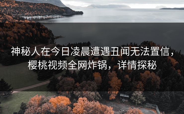 神秘人在今日凌晨遭遇丑闻无法置信,樱桃视频全网炸锅,详情探秘