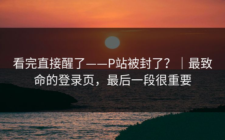 看完直接醒了——P站被封了？｜最致命的登录页，最后一段很重要